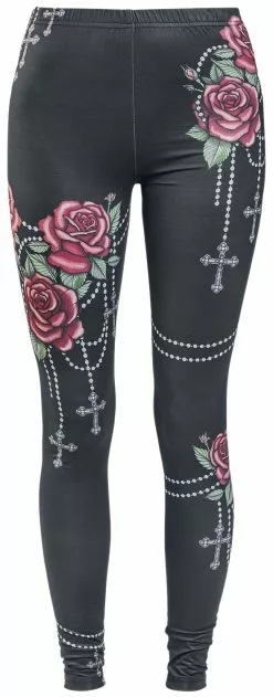 "Legging Met Rozen En Kruizen" Leggings Zwart Van Rock Rebel By EMP