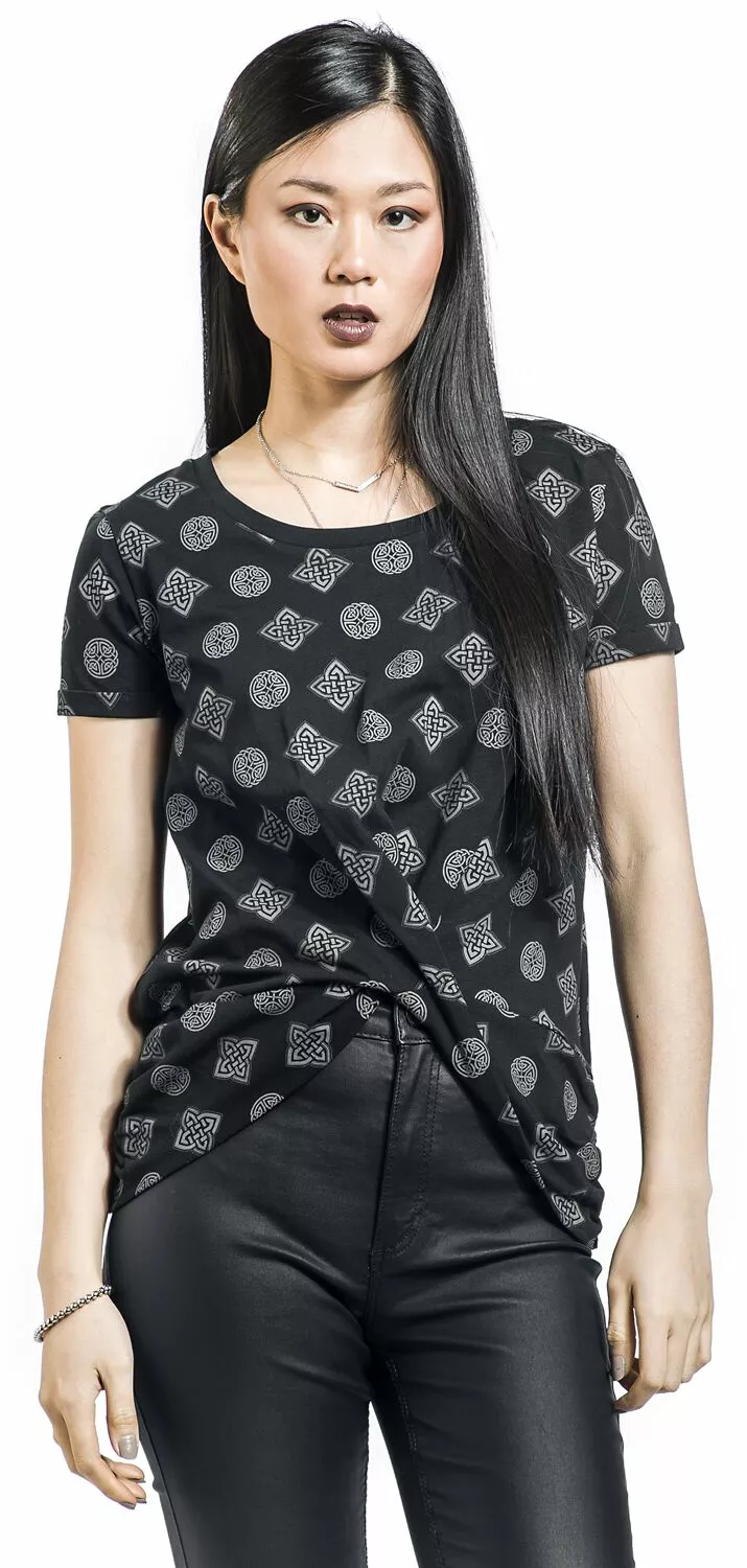 "T-shirt Met Knoopdetail En Keltische Motieven" T-shirt Zwart Van Black Premium By EMP - Afbeelding 4