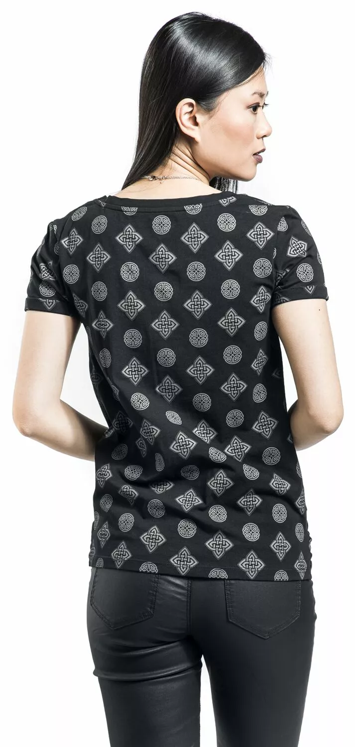 "T-shirt Met Knoopdetail En Keltische Motieven" T-shirt Zwart Van Black Premium By EMP - Afbeelding 5