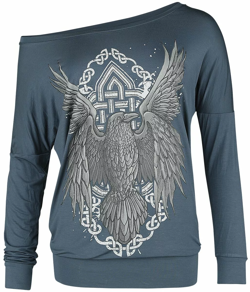 "Longsleeve Met Ravenprint" Shirt Met Lange Mouwen Blauw Van Black Premium By EMP