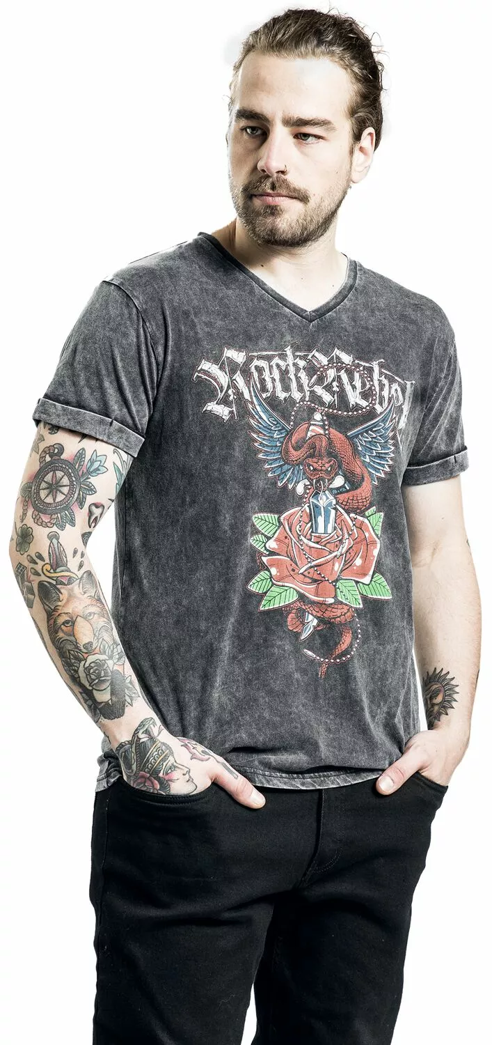 "T-shirt Met Old-school Print" T-shirt Grijs Van Rock Rebel By EMP - Afbeelding 5