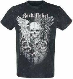 "T-shirt Met Opvallende Schedelprint En Borduursel" T-shirt Grijs Van Rock Rebel By EMP