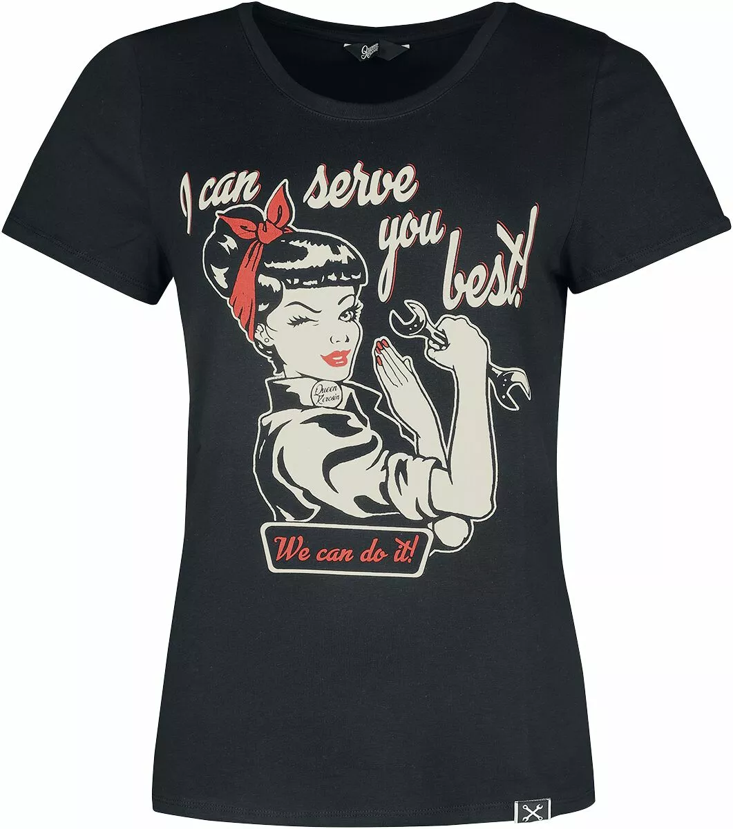 "I Can Serve You" T-shirt Zwart Van Queen Kerosin