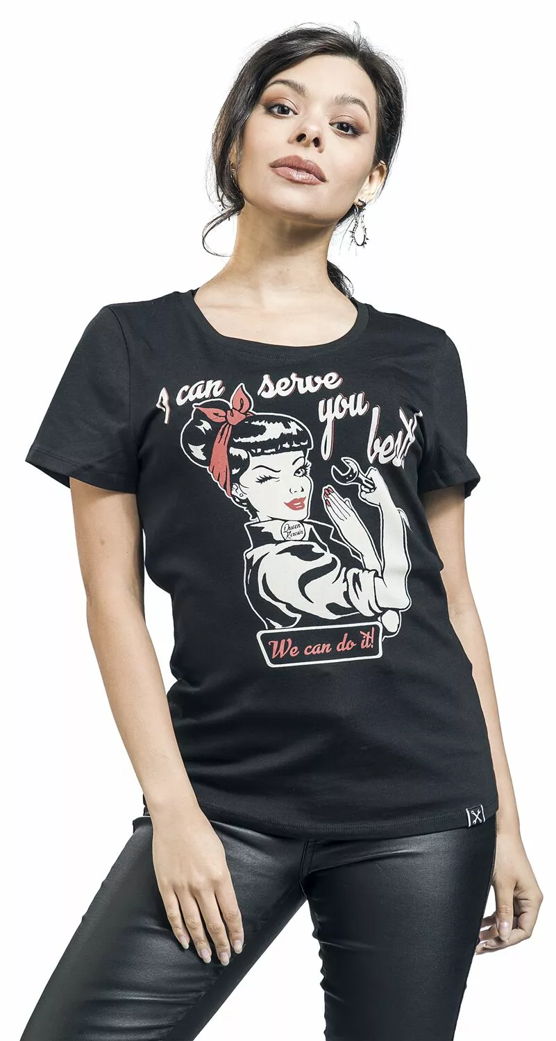 "I Can Serve You" T-shirt Zwart Van Queen Kerosin - Afbeelding 3