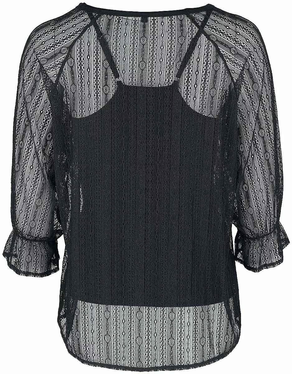 "Tweedelig Zwart Shirt Met Kant" Shirt Met Lange Mouwen Zwart Van Gothicana By EMP - Afbeelding 2