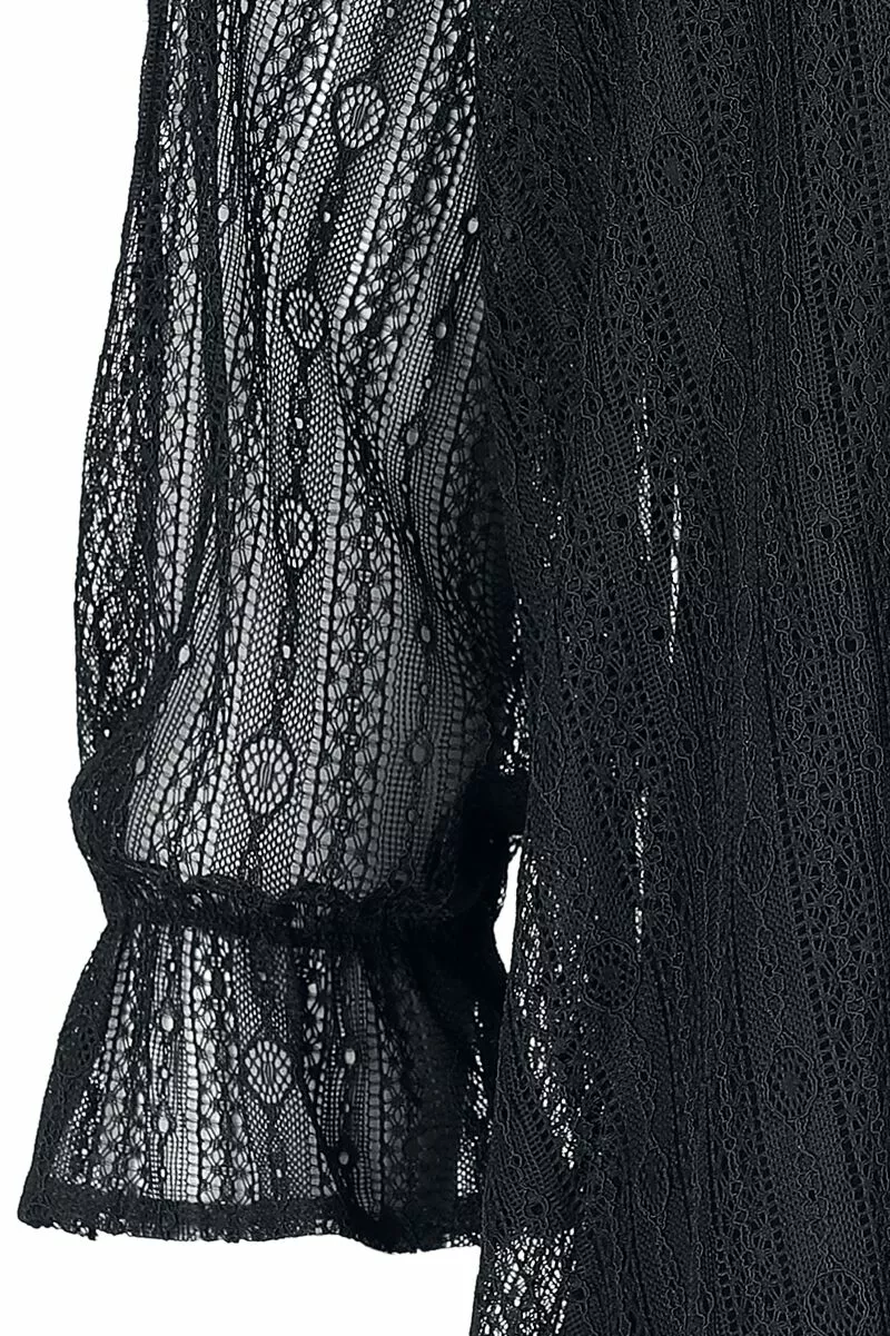 "Tweedelig Zwart Shirt Met Kant" Shirt Met Lange Mouwen Zwart Van Gothicana By EMP - Afbeelding 4