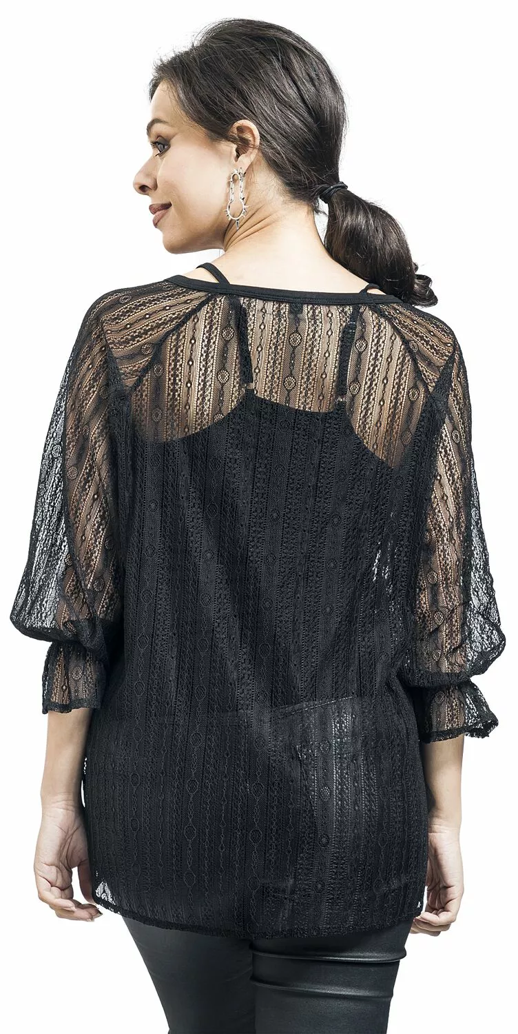 "Tweedelig Zwart Shirt Met Kant" Shirt Met Lange Mouwen Zwart Van Gothicana By EMP - Afbeelding 6