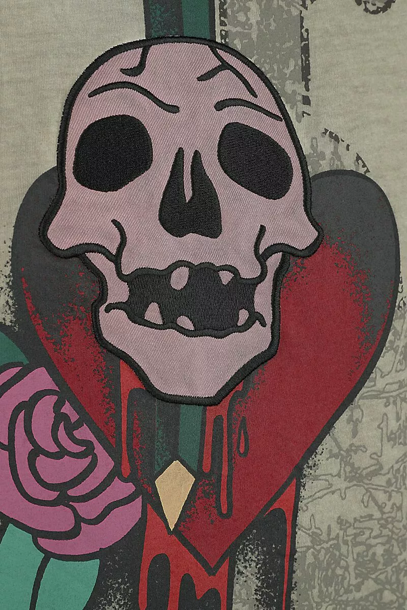 "Longsleeve Met Doodskop Patch" Shirt Met Lange Mouwen Grijs Van RED By EMP - Afbeelding 3