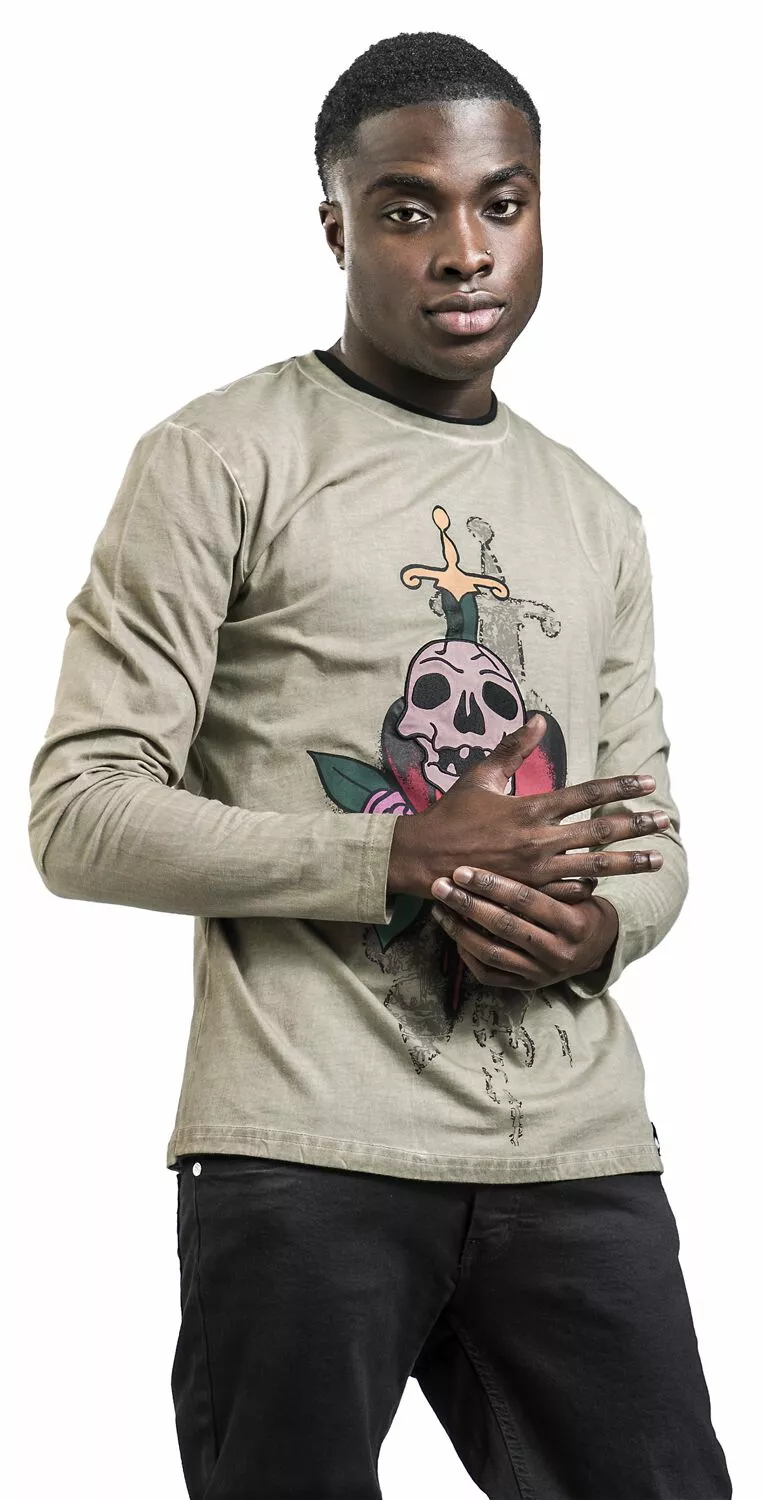 "Longsleeve Met Doodskop Patch" Shirt Met Lange Mouwen Grijs Van RED By EMP - Afbeelding 5