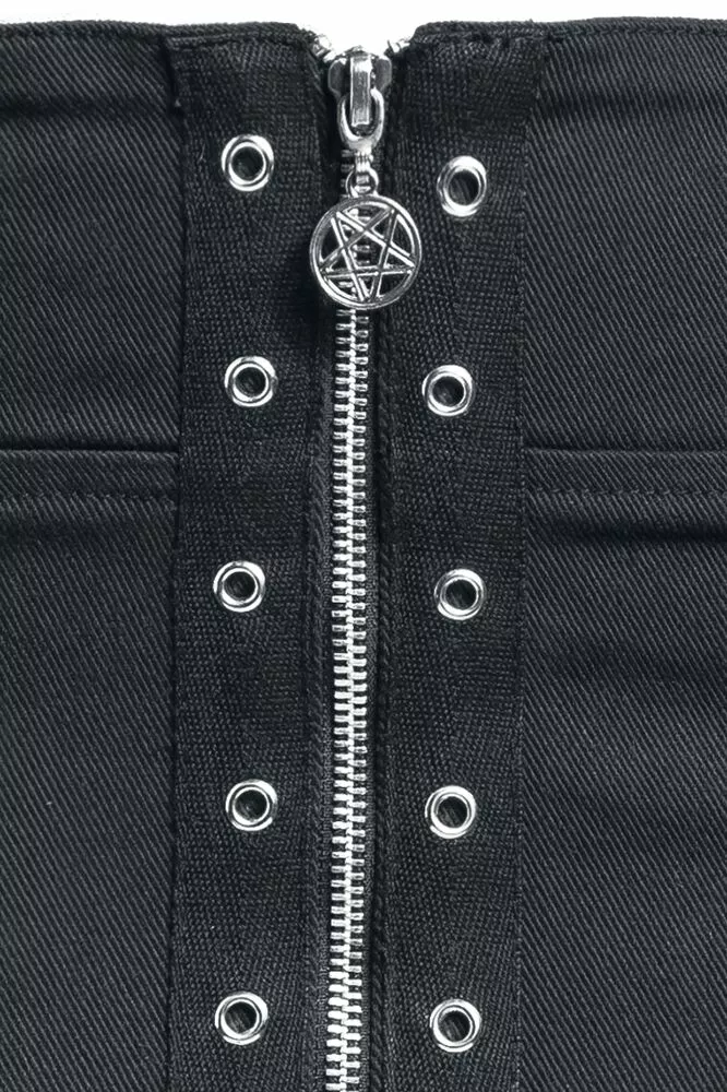 "Rok Met Eyelets" Medium-lengte Rok Zwart Van Gothicana By EMP - Afbeelding 3