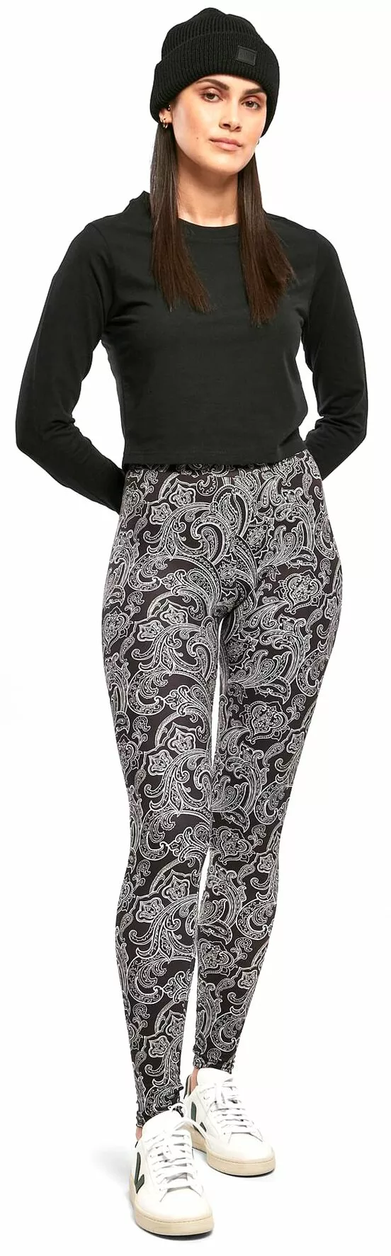"Ladies Soft AOP Leggings" Leggings Zwart Van Urban Classics - Afbeelding 4