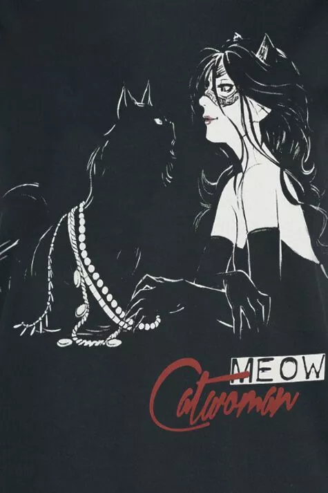 "Meow" T-shirt Zwart Van Batman - Afbeelding 2