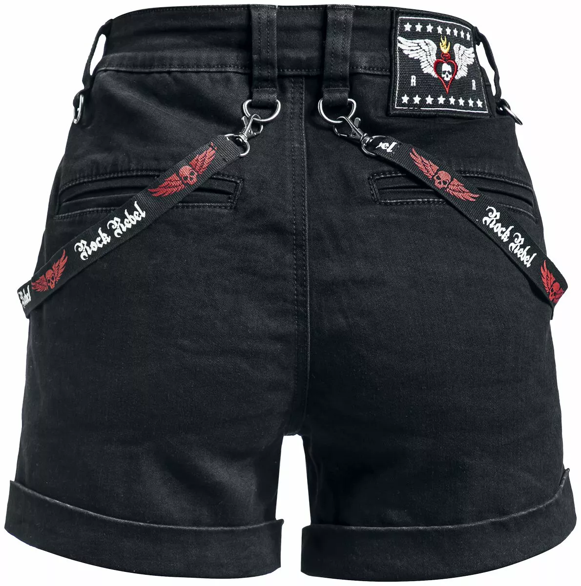 "Short Met Patches En Bandjes" Korte Broek Zwart Van Rock Rebel By EMP - Afbeelding 2