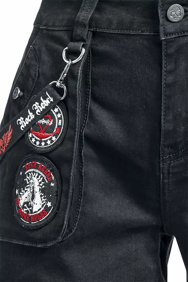 "Short Met Patches En Bandjes" Korte Broek Zwart Van Rock Rebel By EMP - Afbeelding 3