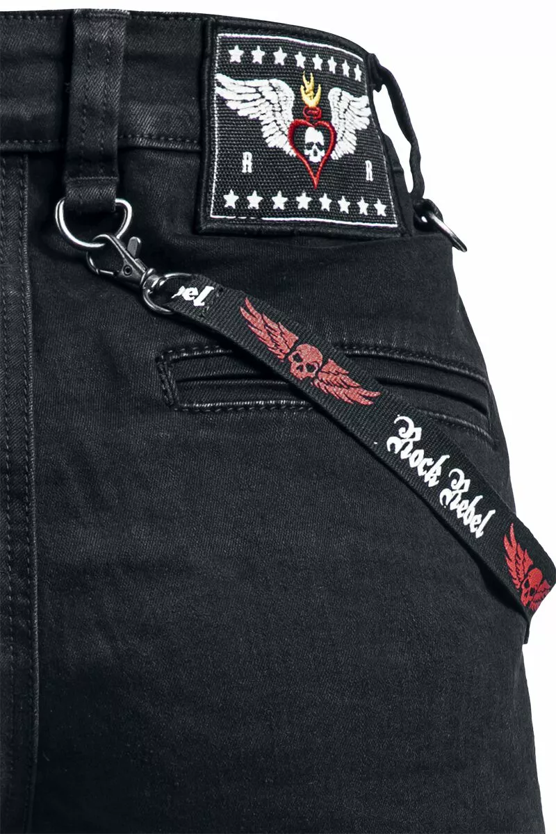 "Short Met Patches En Bandjes" Korte Broek Zwart Van Rock Rebel By EMP - Afbeelding 4