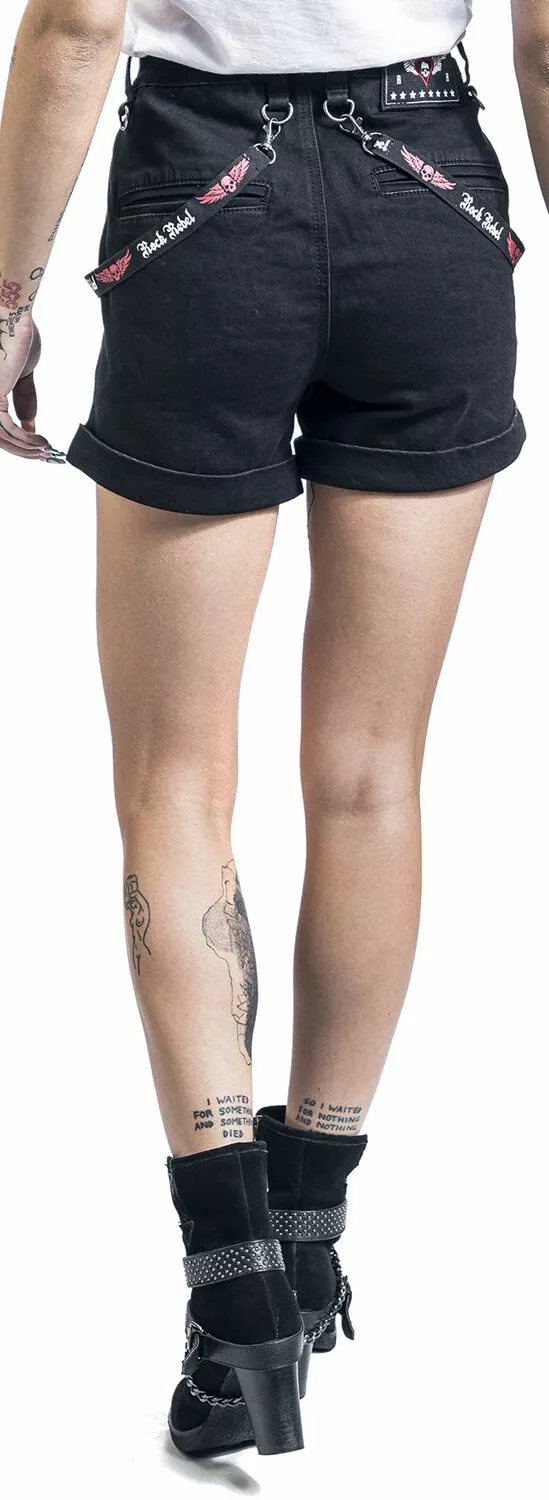 "Short Met Patches En Bandjes" Korte Broek Zwart Van Rock Rebel By EMP - Afbeelding 7