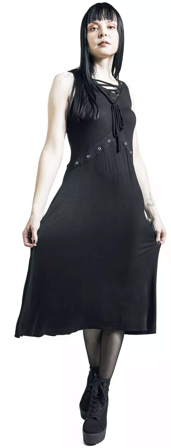 "- Dress With Lacing" Medium-lengte Jurk Zwart Van Gothicana By EMP - Afbeelding 5