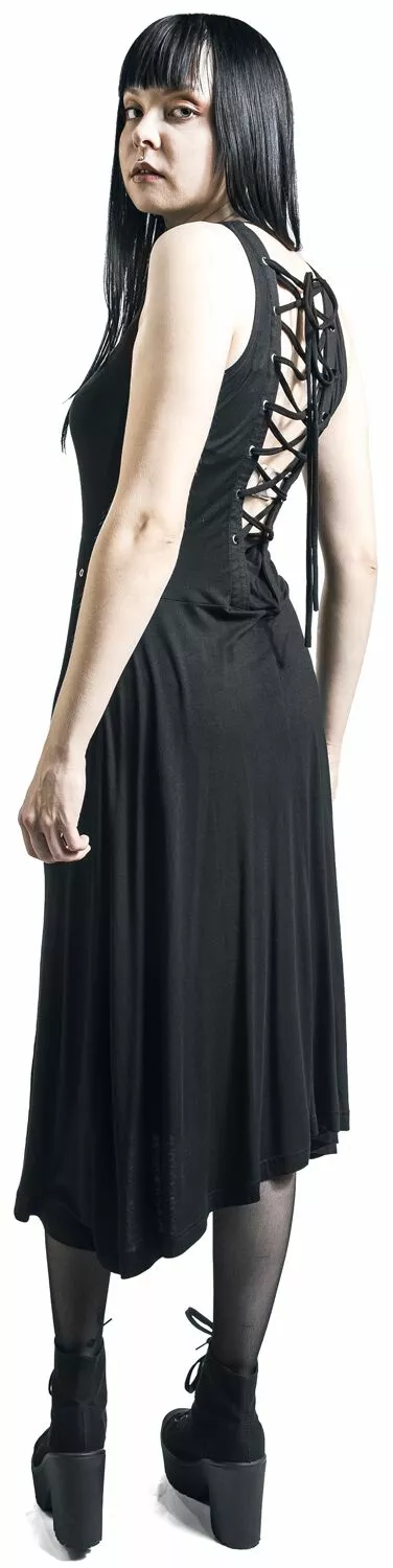 "- Dress With Lacing" Medium-lengte Jurk Zwart Van Gothicana By EMP - Afbeelding 6
