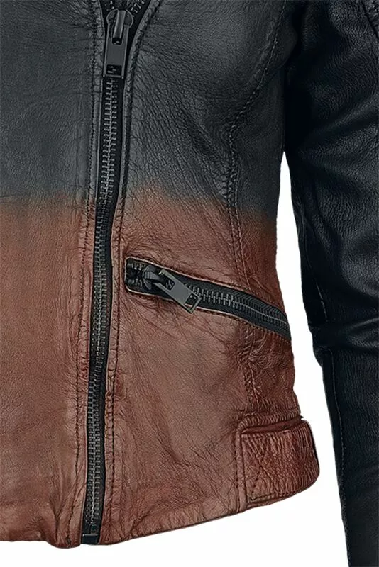 "G2WAICA Slim Fit Lamev" Lederen Jas Zwart-oranje Van Gipsy - Afbeelding 4