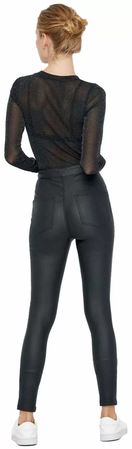"NMELLA SUPER HIGH WAIST COATED TROUSERS NOOS" Stoffen Broeken Zwart Van Noisy May - Afbeelding 3