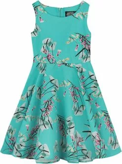 "Sandra Floral Ladies Swing Dress" Jurk Blauw Van H&R London