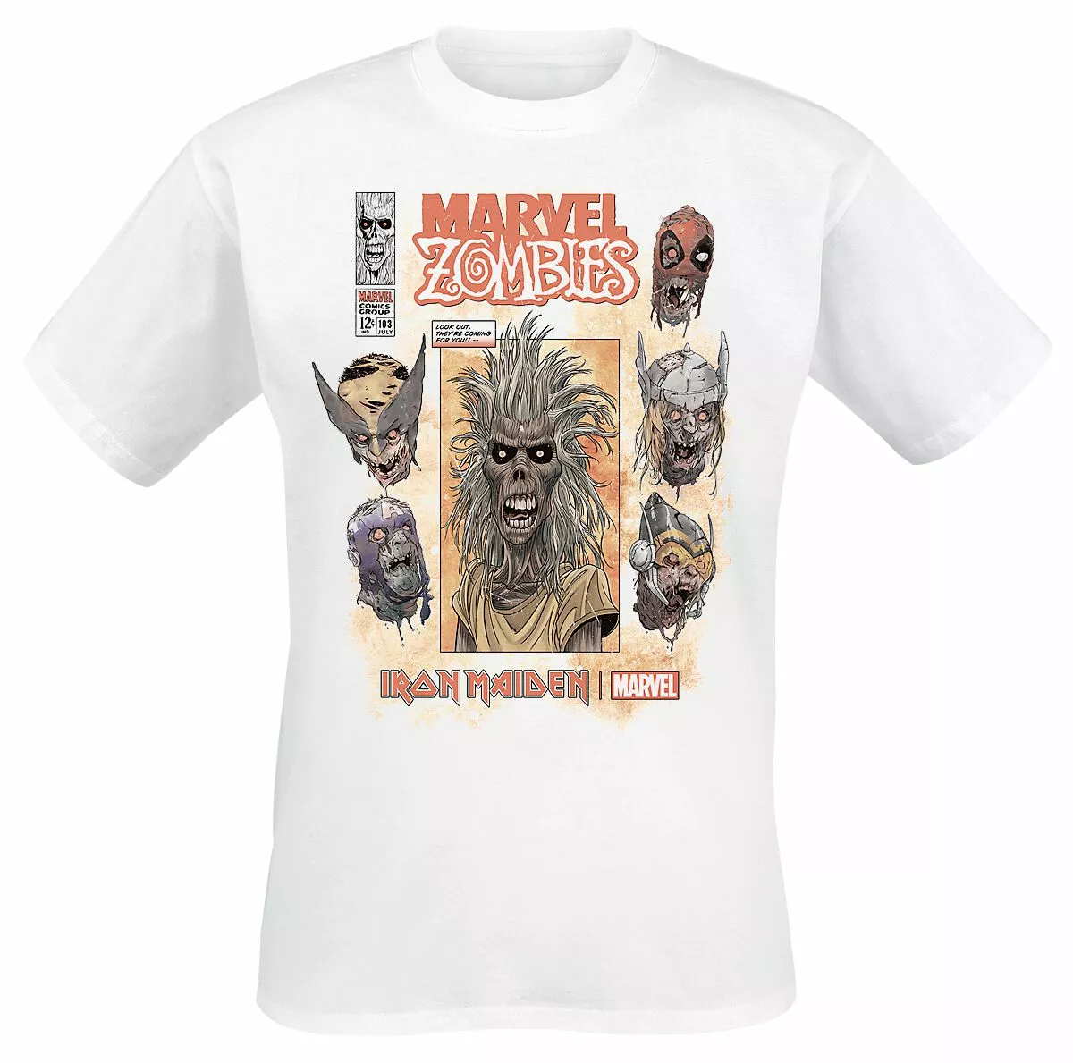 "Iron Maiden X Marvel Collection - Zombie Eddie Comic" T-shirt Wit Van Iron Maiden