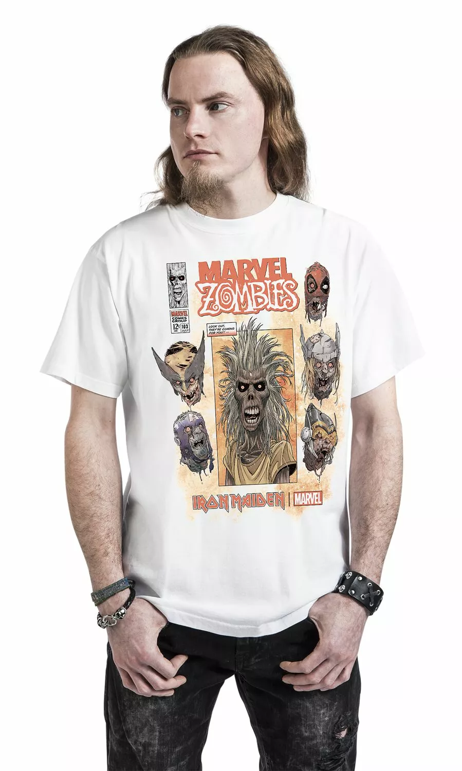 "Iron Maiden X Marvel Collection - Zombie Eddie Comic" T-shirt Wit Van Iron Maiden - Afbeelding 3
