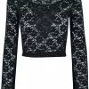 "Dames Cropped Lace Longsleeve" Shirt Met Lange Mouwen Zwart Van Urban Classics