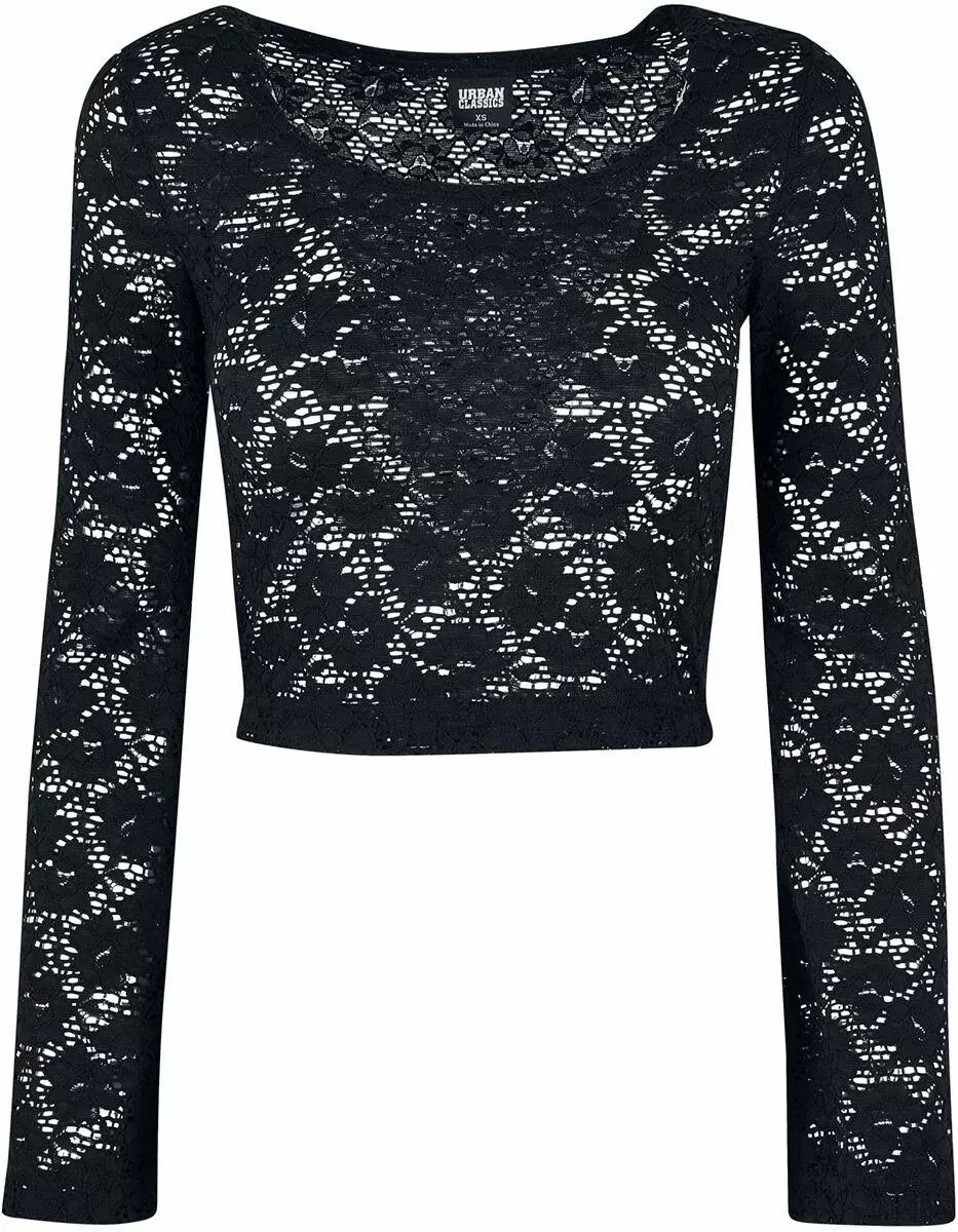 "Dames Cropped Lace Longsleeve" Shirt Met Lange Mouwen Zwart Van Urban Classics