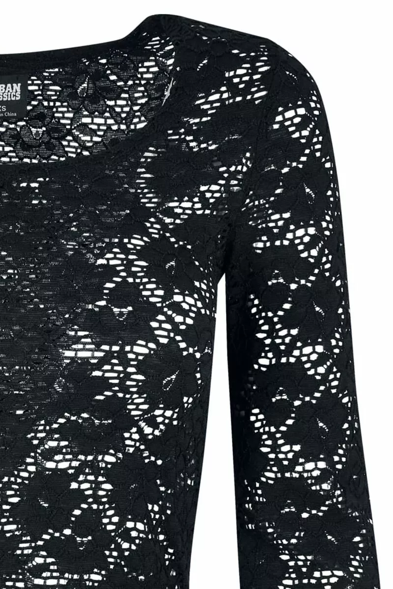 "Dames Cropped Lace Longsleeve" Shirt Met Lange Mouwen Zwart Van Urban Classics - Afbeelding 3