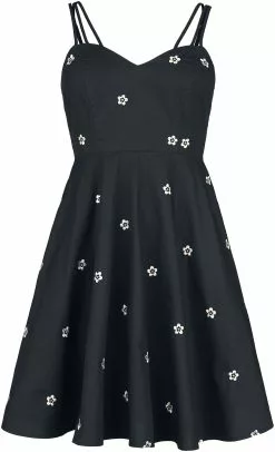 "Daisy Emb Strappy Flare Dress" Medium-lengte Jurk Zwart-wit Van Voodoo Vixen