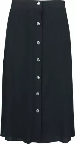 "Heart Button Midi Skirt" Medium-lengte Rok Zwart Van Voodoo Vixen