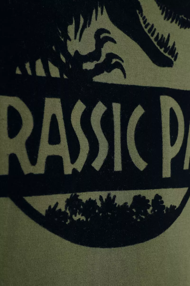 "Jurassic Park - Logo Flock" T-shirt Groen Van Jurassic Park - Afbeelding 3