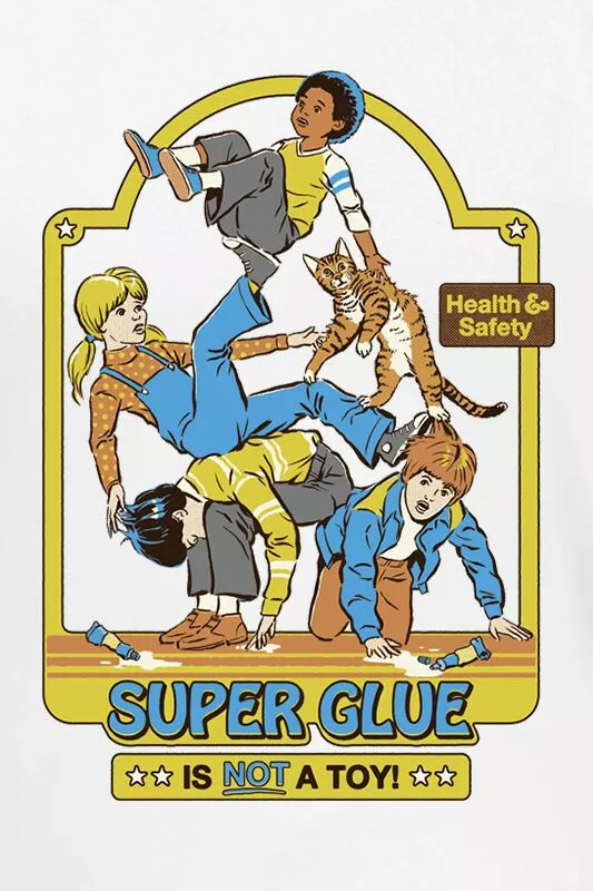 Brandfun Steven Rhodes "SUPER GLUE IS NOT A TOY" T-shirt Wit Van Steven Rhodes - Afbeelding 2