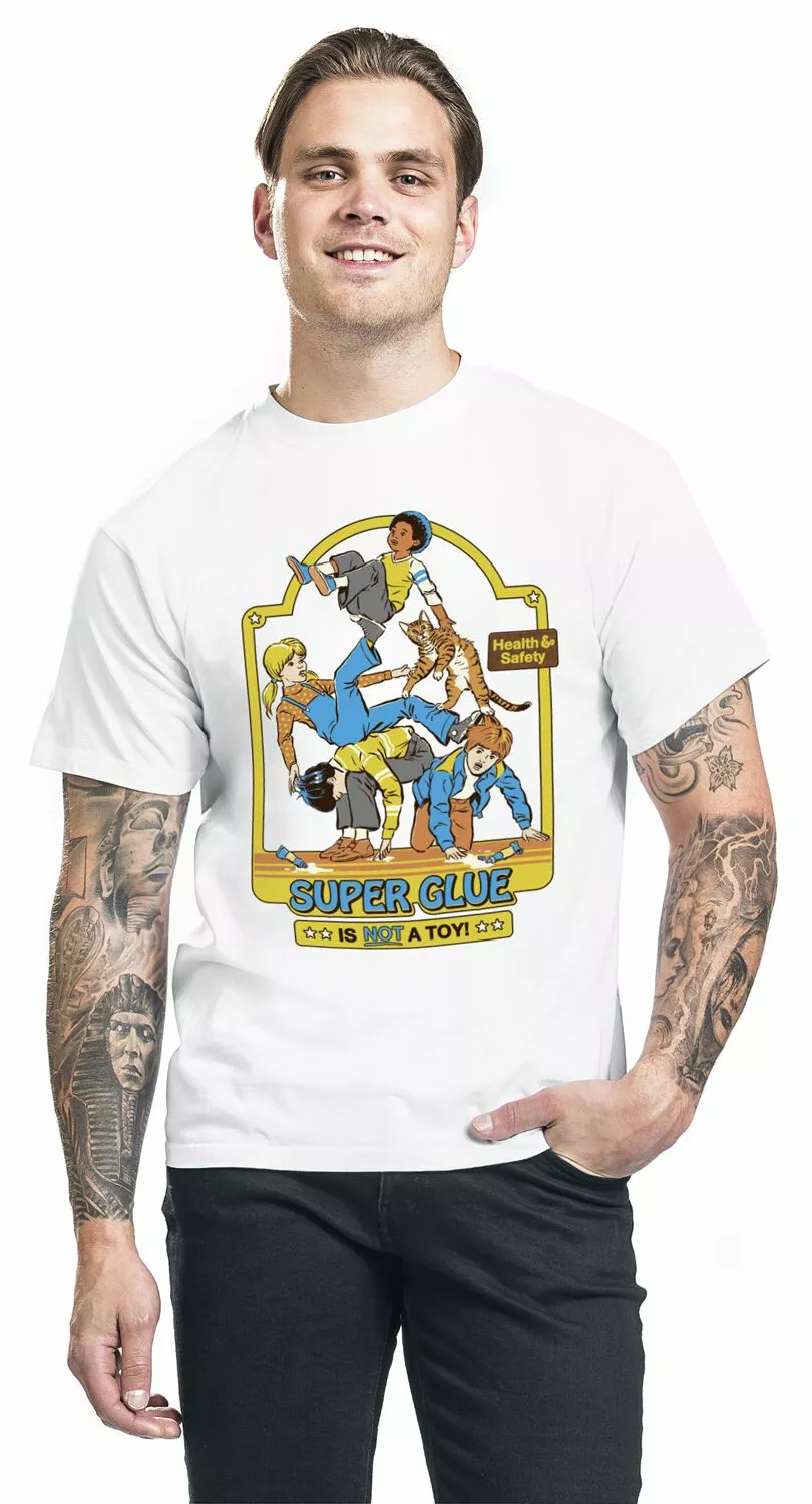 Brandfun Steven Rhodes "SUPER GLUE IS NOT A TOY" T-shirt Wit Van Steven Rhodes - Afbeelding 3