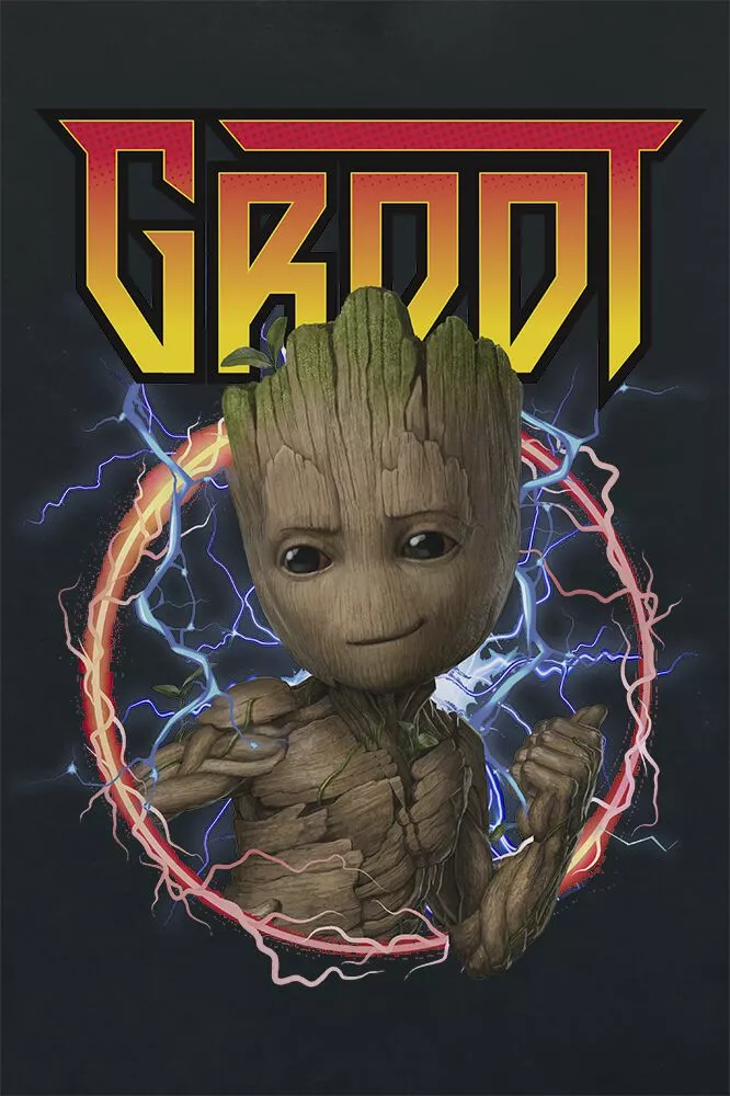"Kids - Groot - Electrifying Circle" T-shirt Zwart Van Guardians Of The Galaxy - Afbeelding 2