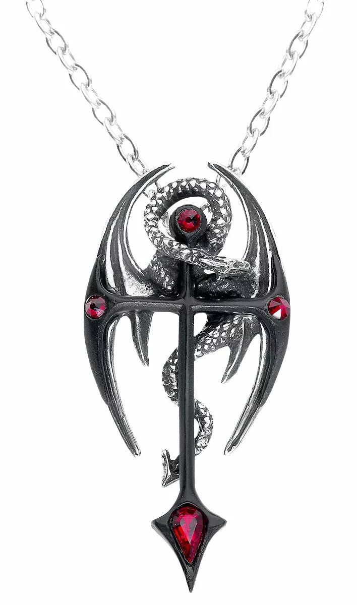 "Dragon Cross" Halsketting Zwart-zilverkleurig Van Alchemy Gothic