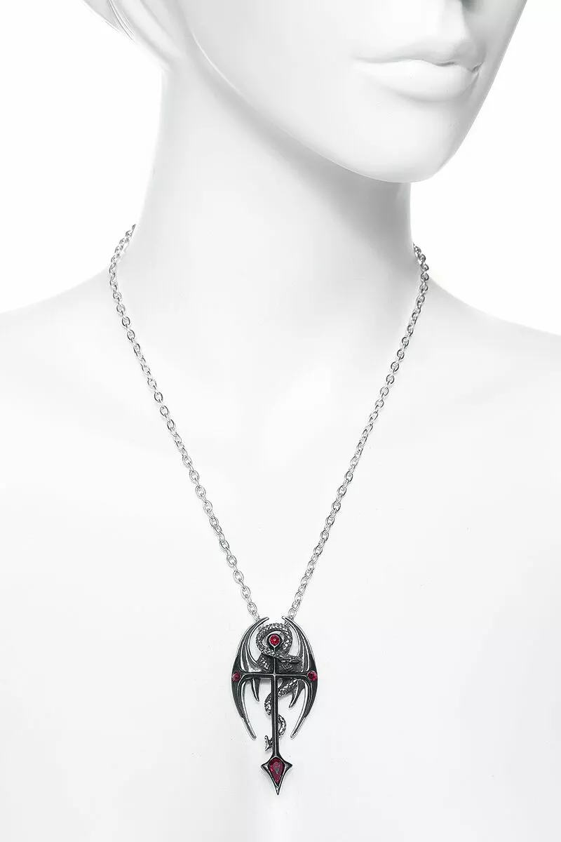 "Dragon Cross" Halsketting Zwart-zilverkleurig Van Alchemy Gothic - Afbeelding 3